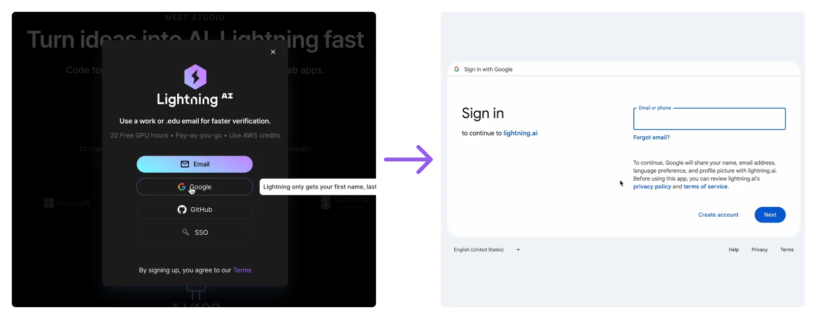 Create an account with a Google (Gmail) account.