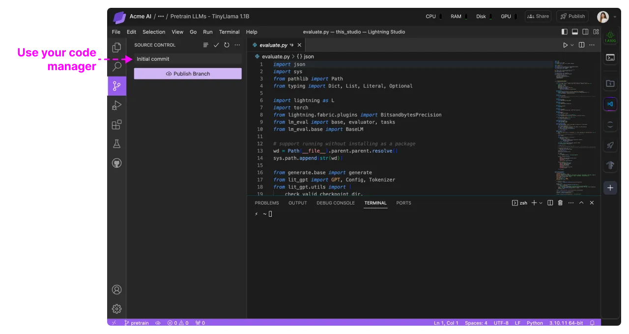 Use any code manager, like git, in your Studio
