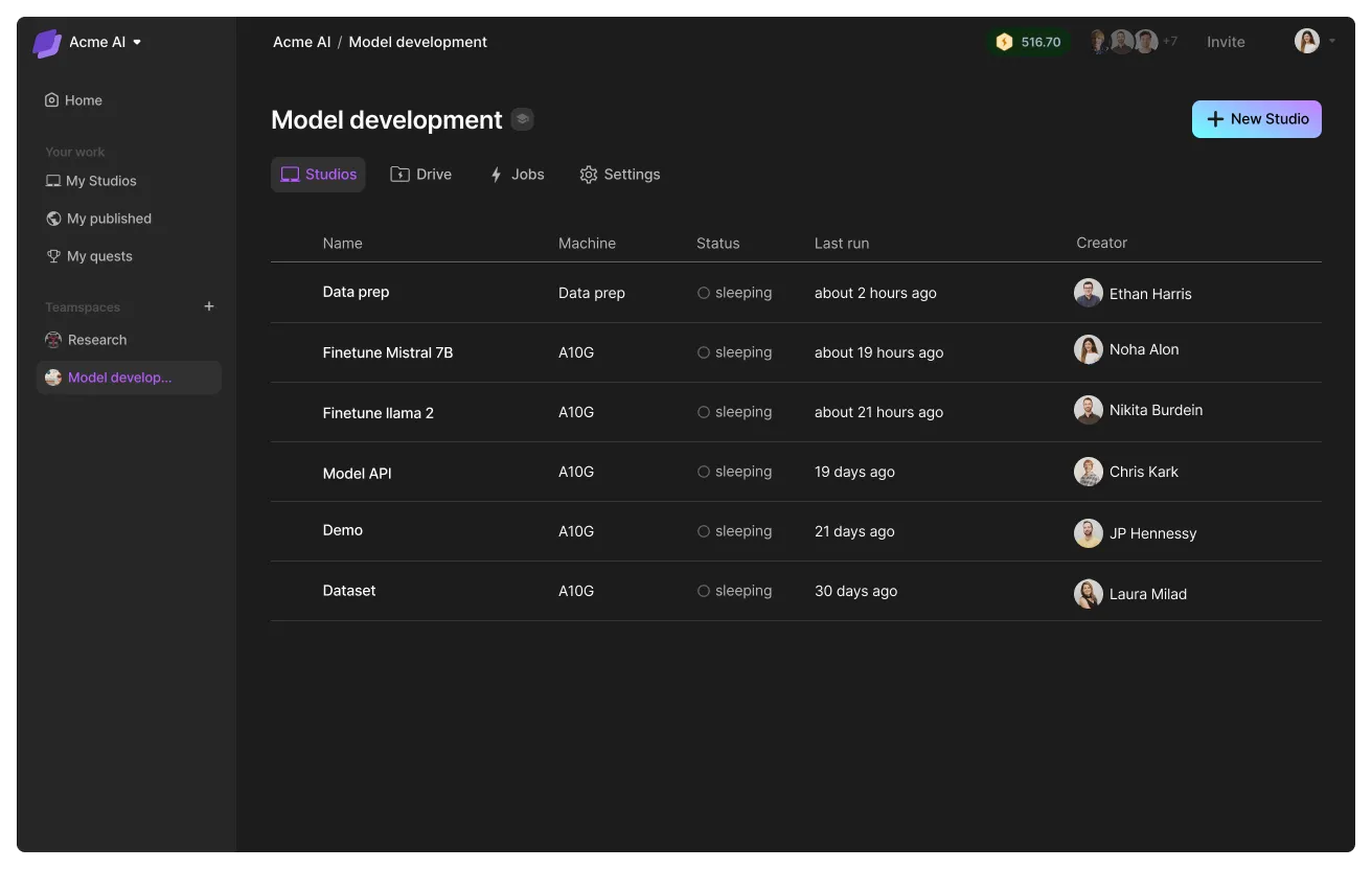 Create one studio per task.